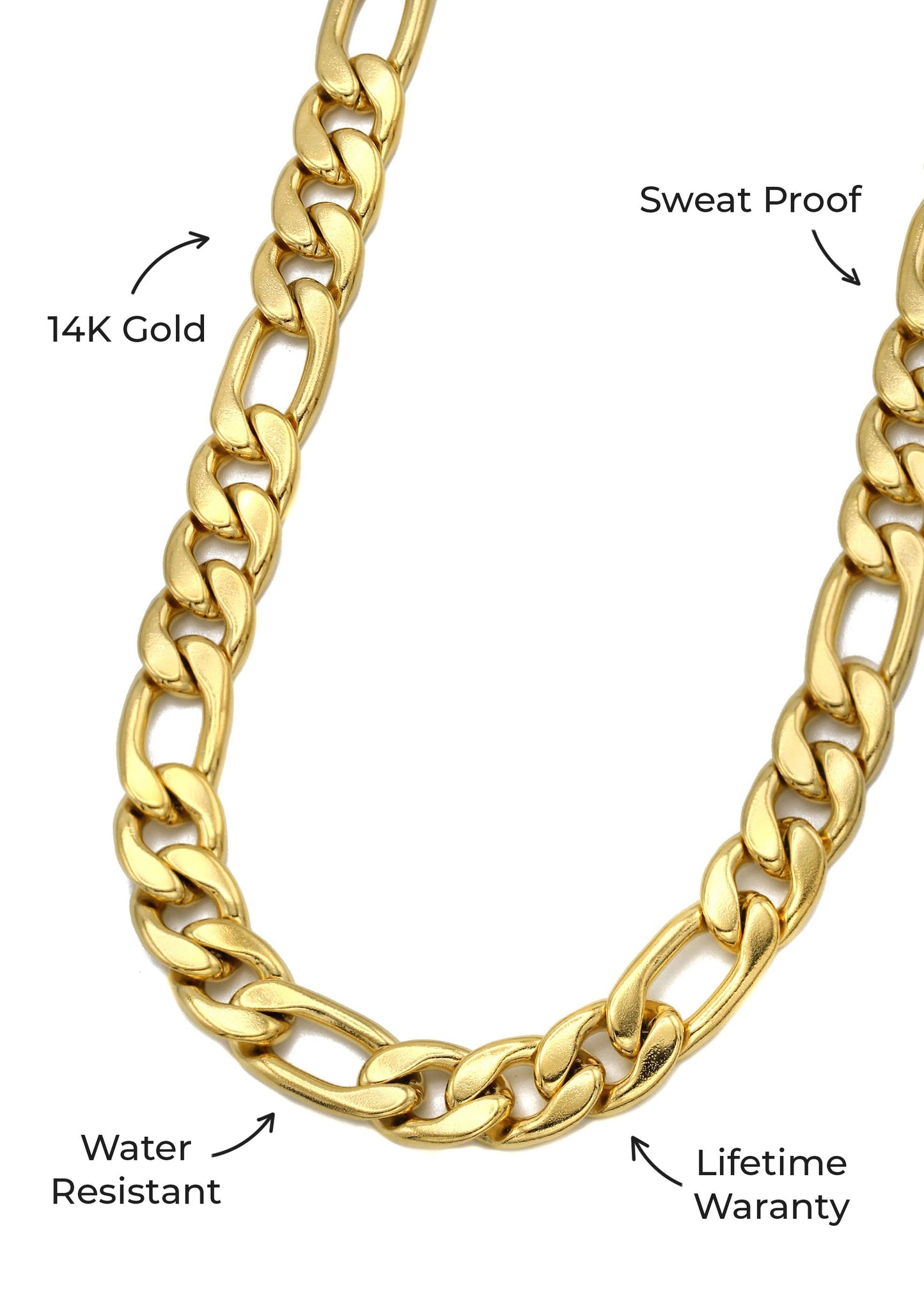 Gold Jewelry - Mens 14K Gold Figaro Chain