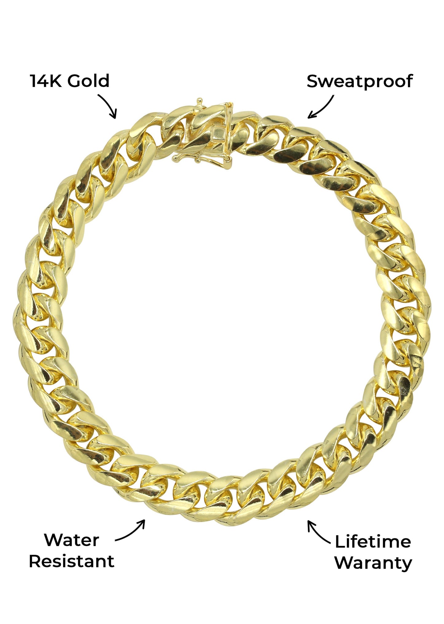 Gold Jewelry - Mens 14K Gold Solid Miami Cuban Link Bracelet