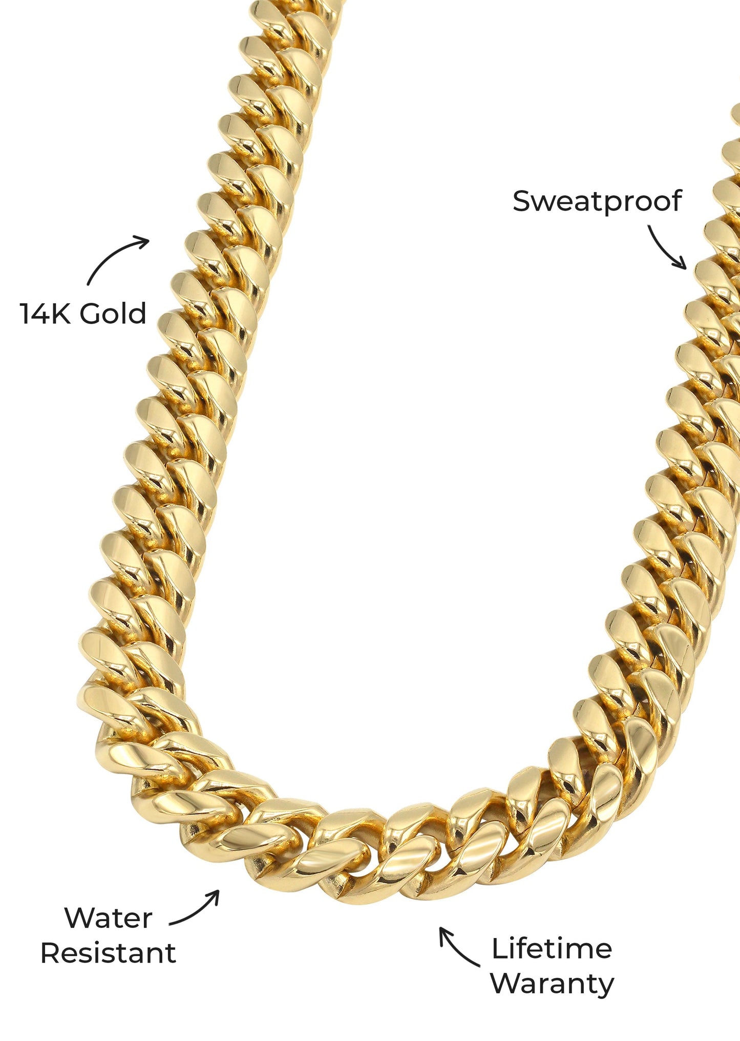 Gold Jewelry - Mens 14K Gold Chain Solid Miami Cuban Link