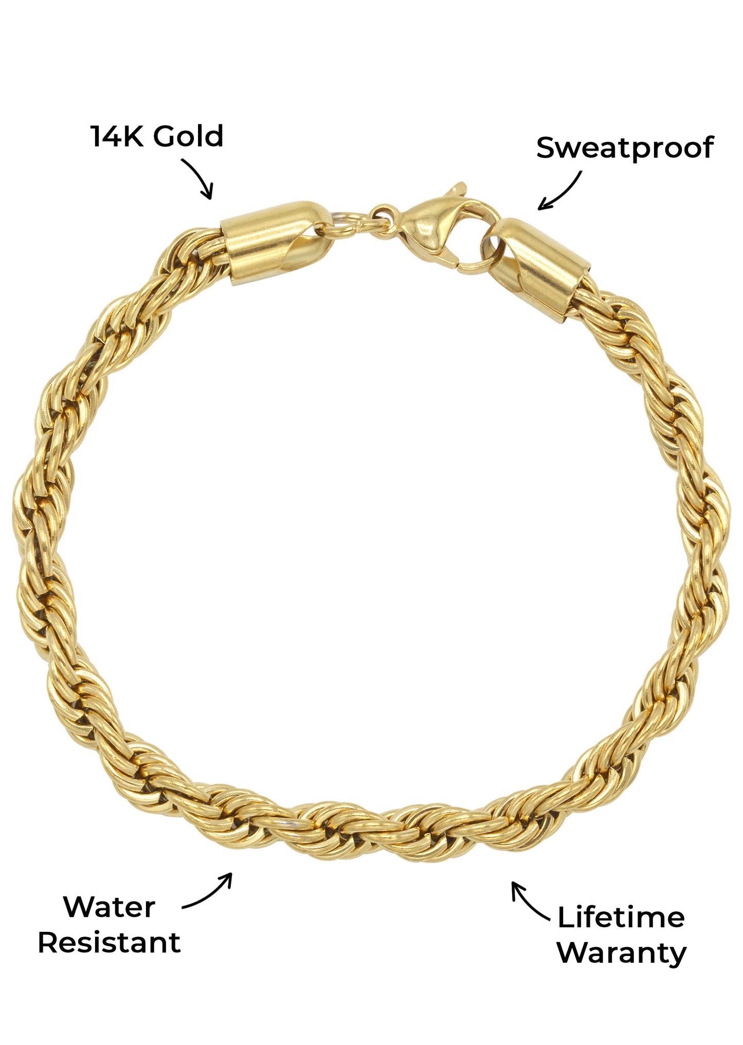 Gold Jewelry - Mens 14K Gold Solid Rope Bracelet