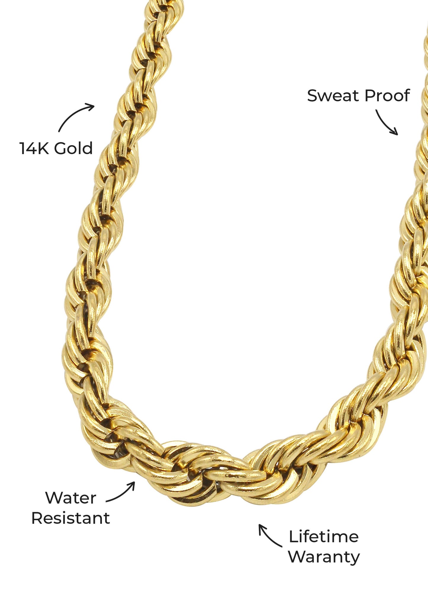 Gold Jewelry - Mens 14K Gold Chain Solid Rope