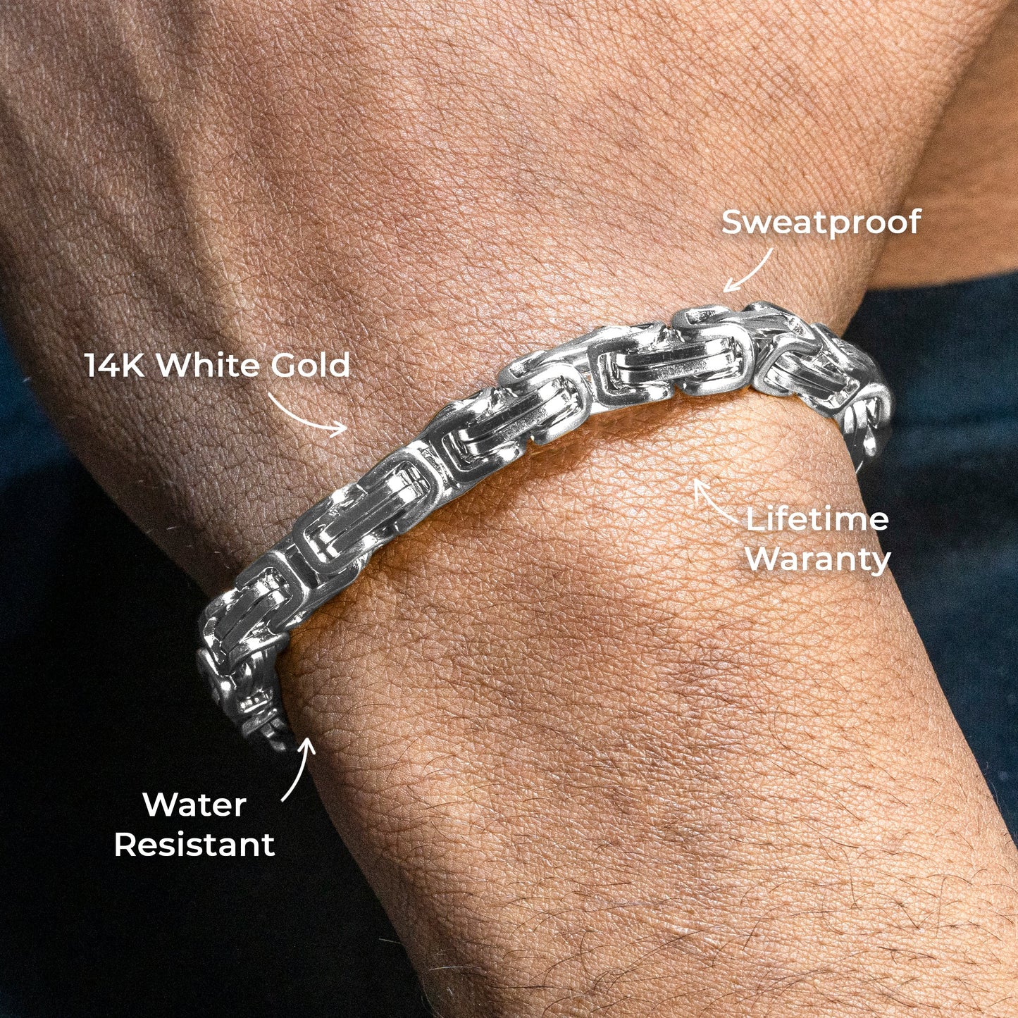 Gold Jewelry - 14K White Gold Byzantine Bracelet