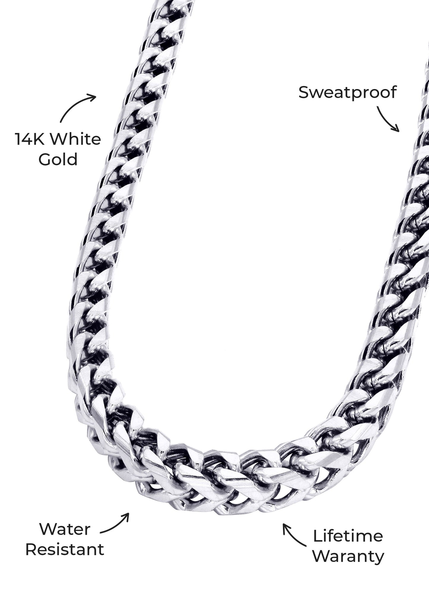 Gold Jewelry - Mens 14K White Gold Solid Franco Chain