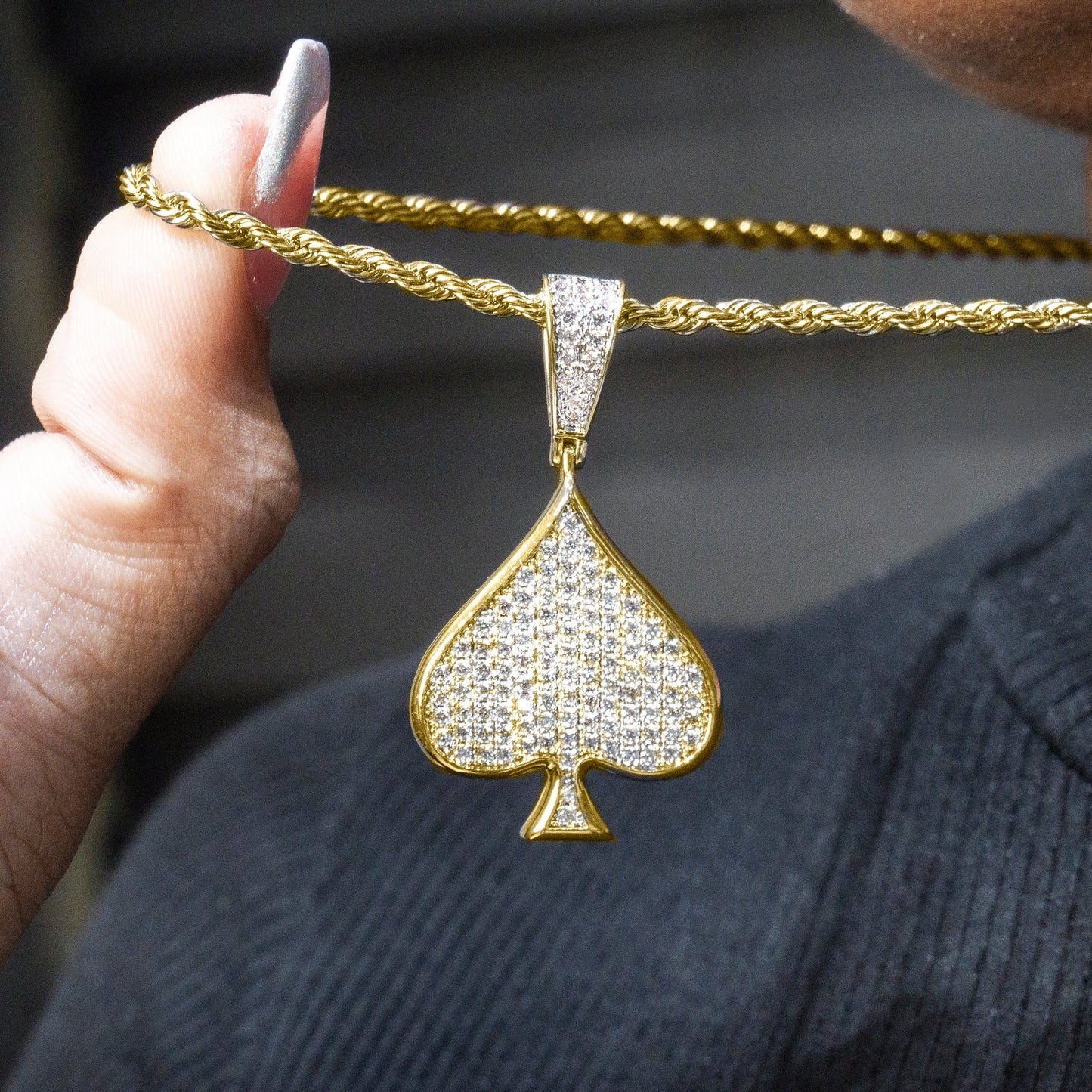 Mens Jewelry - Gold Iced Out VVS Ace of Spades Necklace | Appx. 15.9 Grams