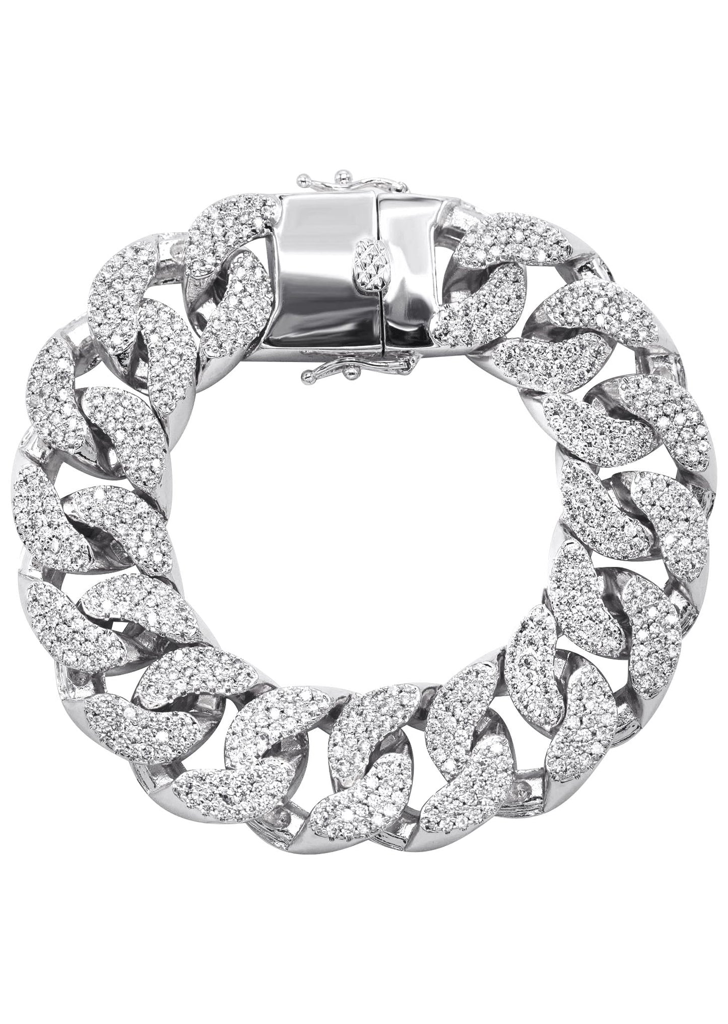Gold Jewelry - Mens 14K White Gold Big Iced Out VVS Miami Cuban Bracelet