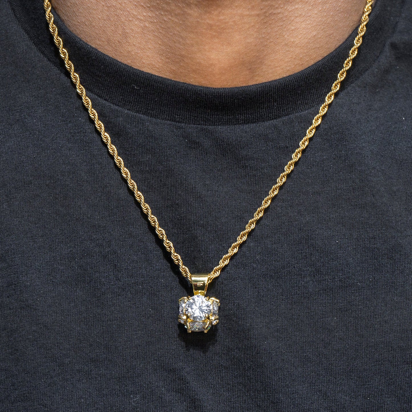 Mens Jewelry - 14K Gold Iced Out VVS Pendant Necklace | Appx. 19 Grams