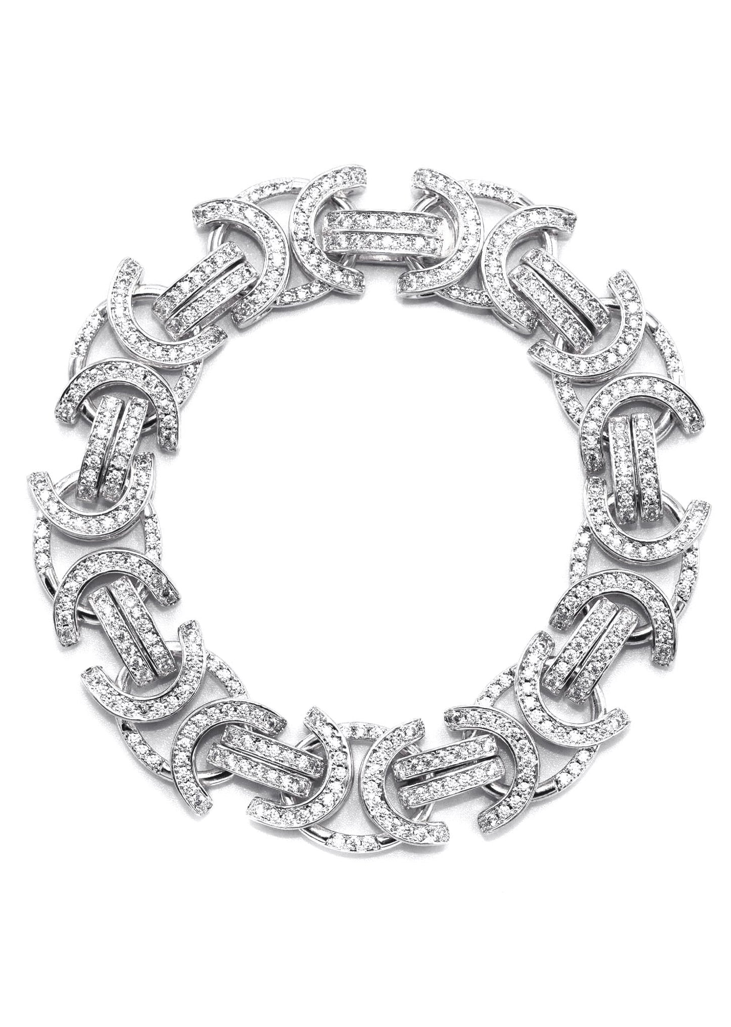 Gold Jewelry - Mens 14K White Gold Iced Out VVS Flat Byzantine Bracelet