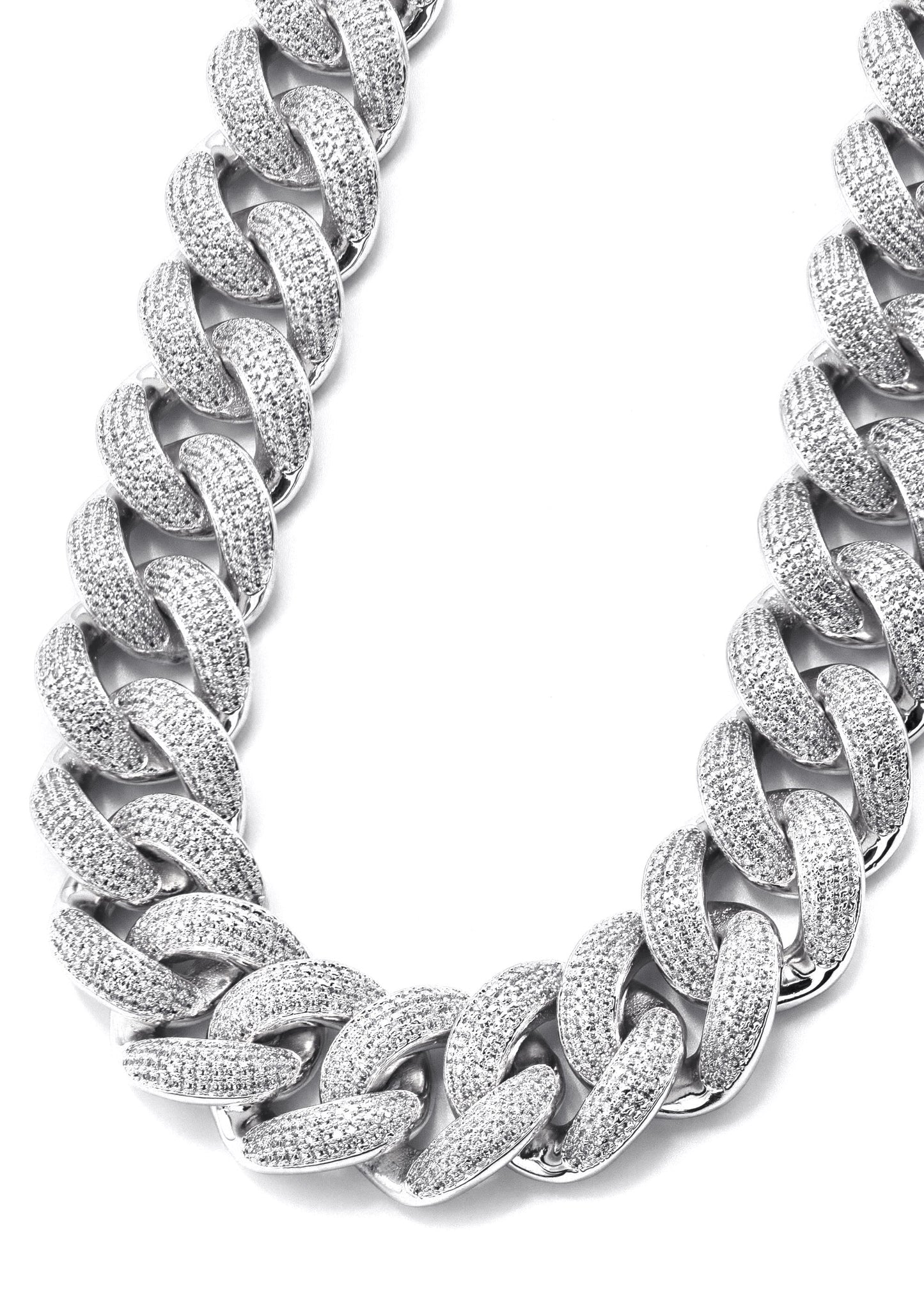 Gold Jewelry - Mens 14K White Gold Big Iced Out VVS Chain Miami Cuban Link 25MM