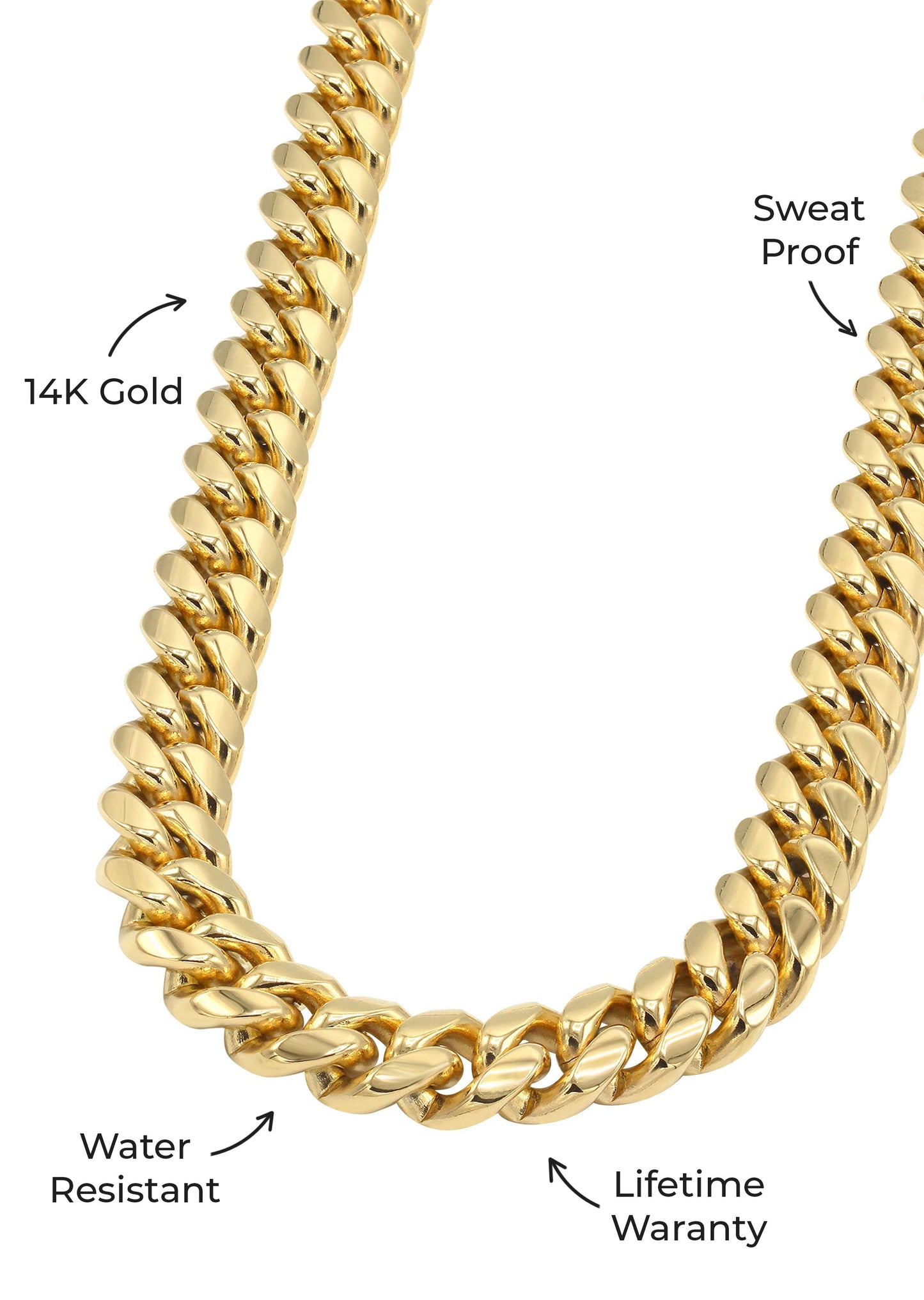Gold Jewelry - Mens 14K Gold Chain Solid Miami Cuban Link