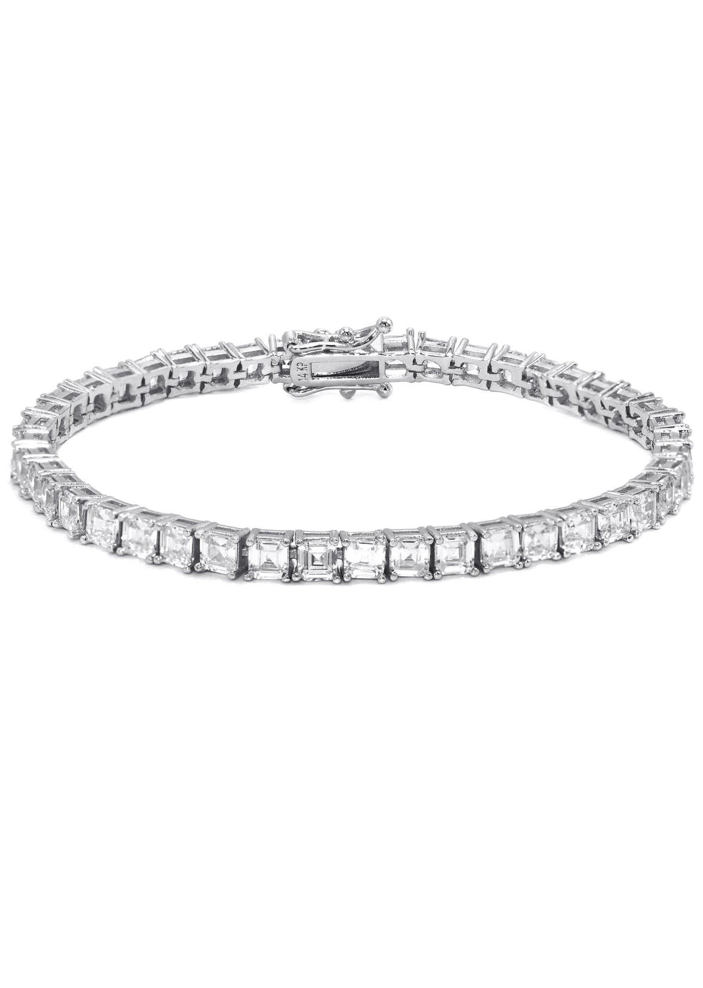 Gold Jewelry - Mens 14K White Gold Asscher Cut Iced Out VVS Tennis Bracelet
