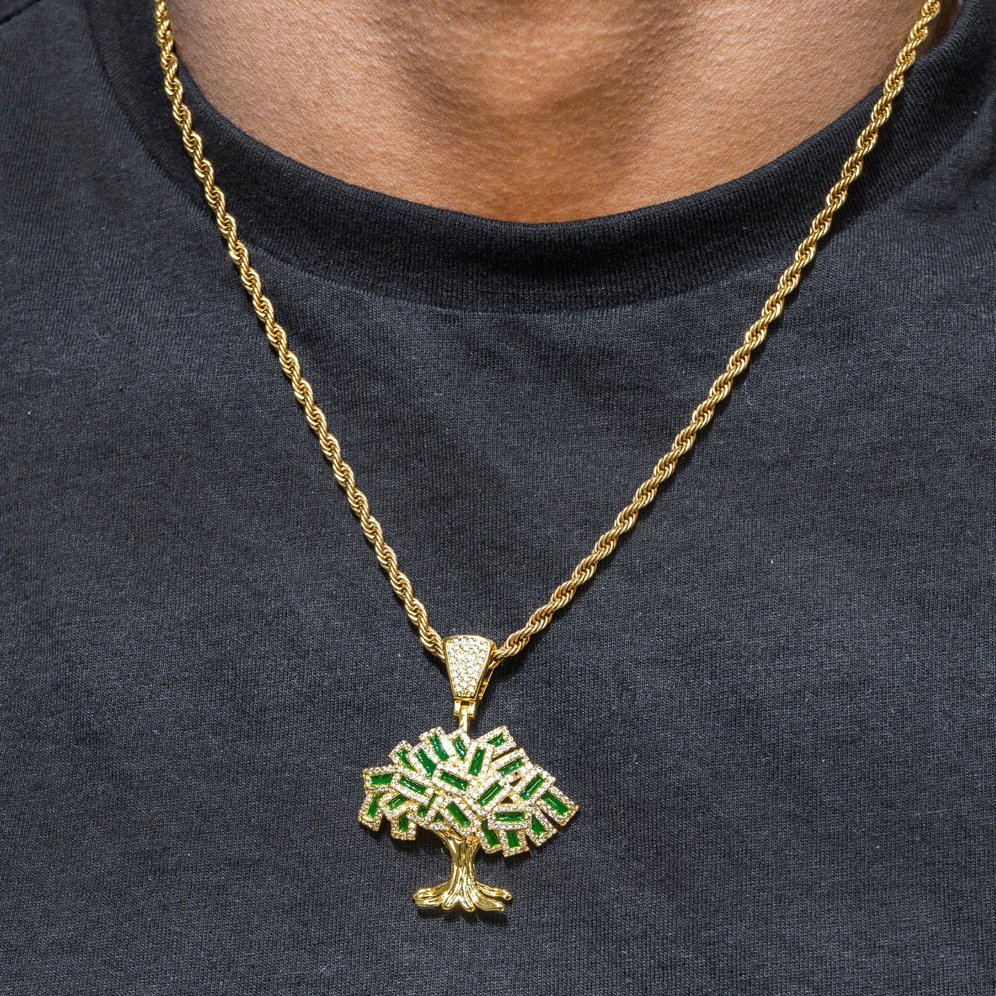 Mens Jewelry - Gold Iced Out VVS Tree Necklace | Appx. 17 Grams