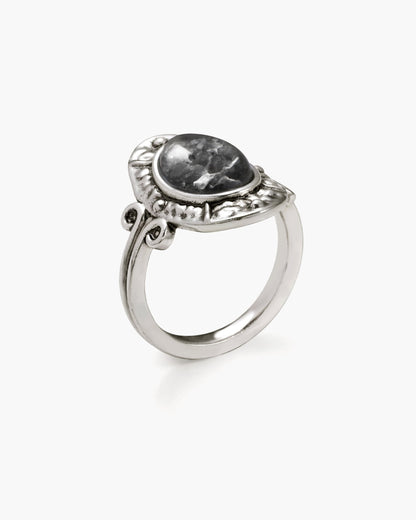 Lunar Veil Moss Agate Ring