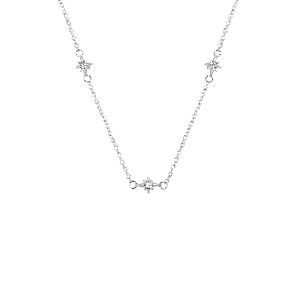 Fingerprint Moon & Star Tag Necklace (Silver)