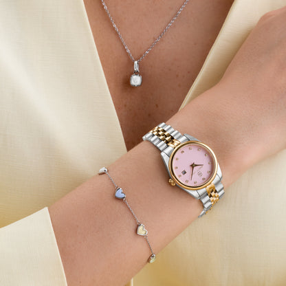 Multi Pastel Mini Hearts Bracelet (Silver)