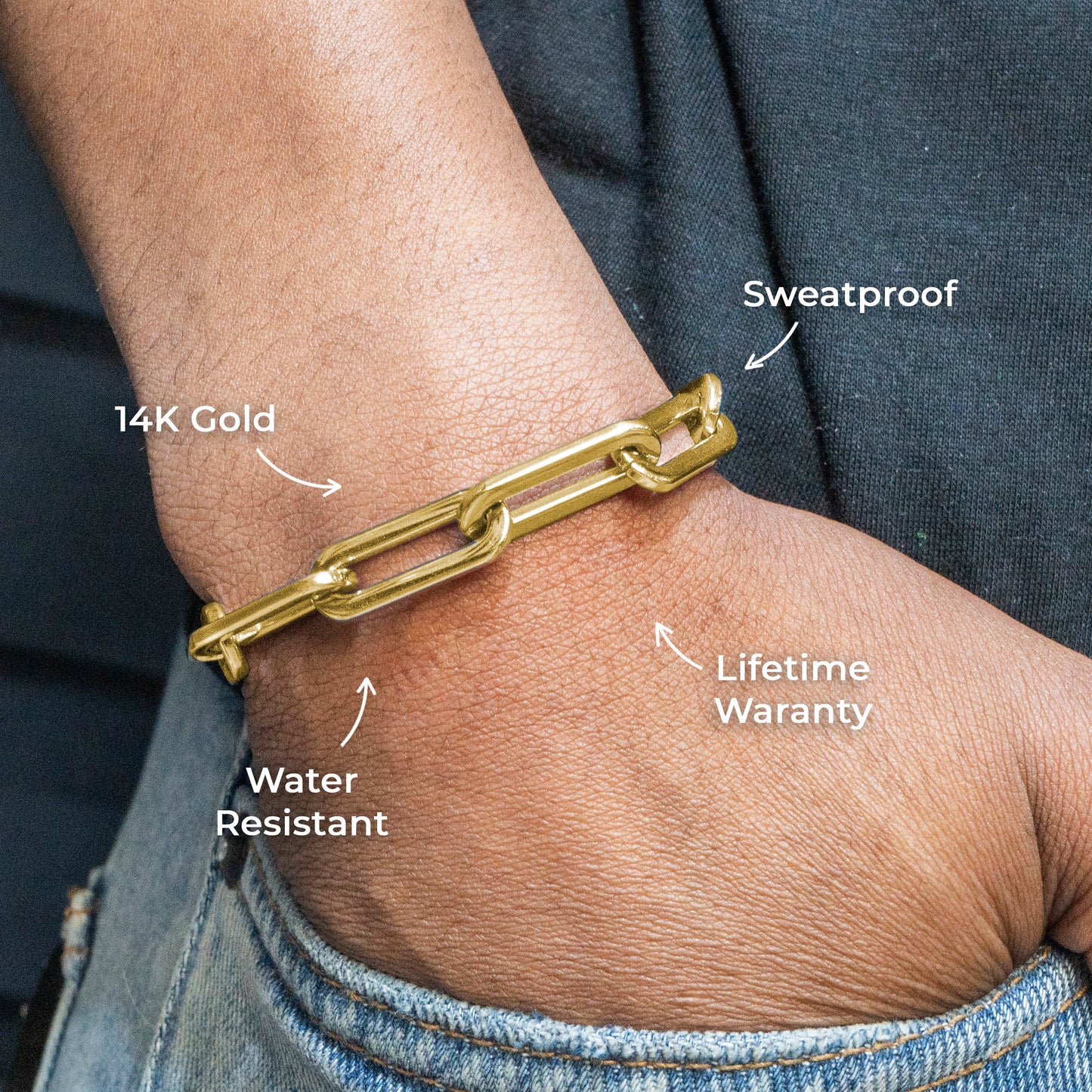 Gold Jewelry -  Mens 14K Gold Paperclip Bracelet
