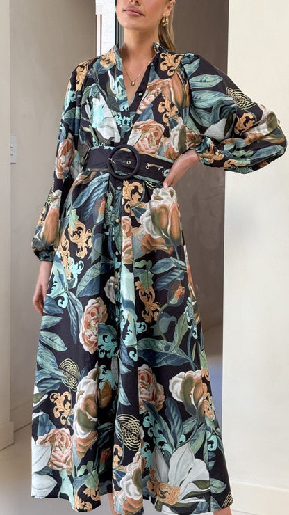 Carmal Long Sleeve Maxi Dress - Donatella Noir