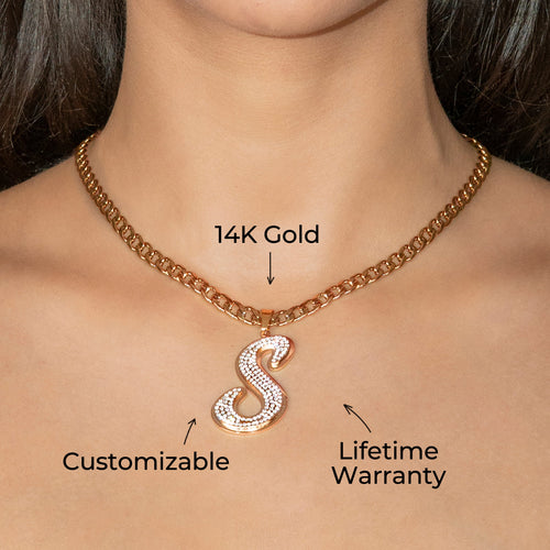 Women Jewelry - Rose Gold Initial Iced Out VVS Necklace | Style # 47
