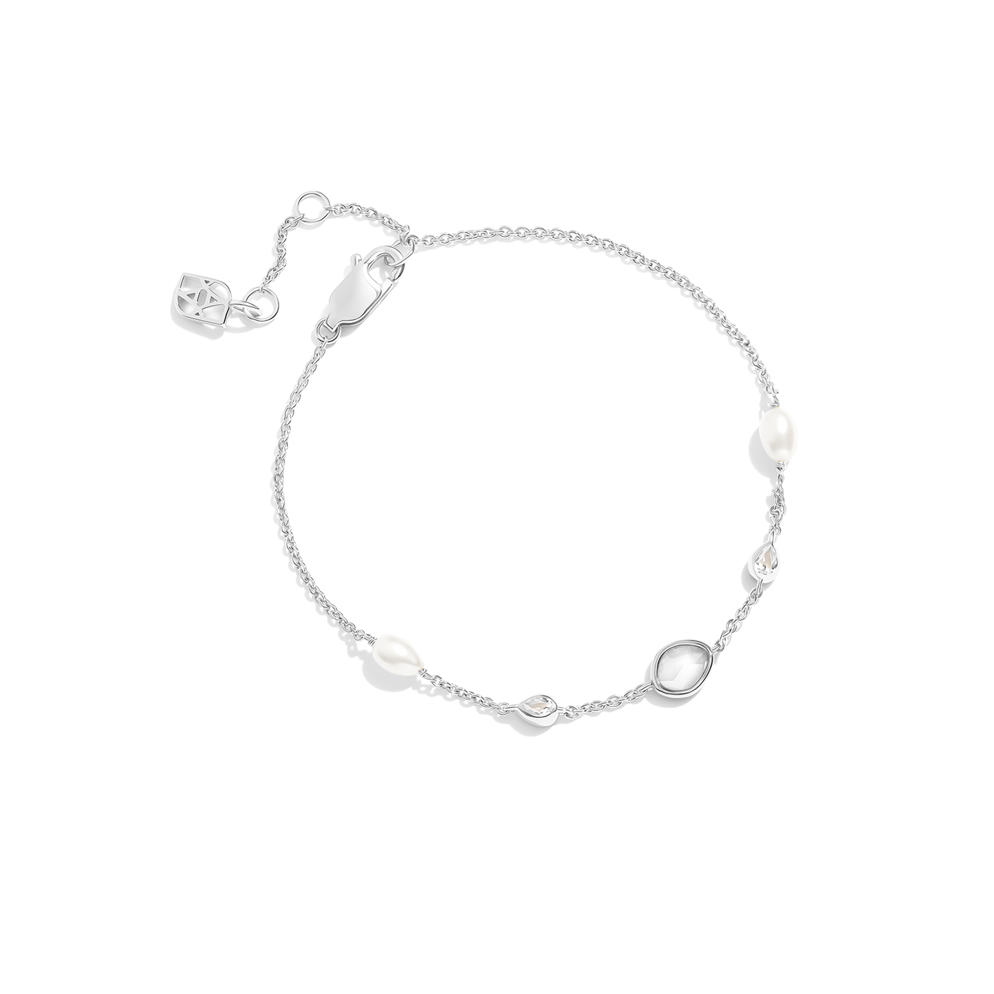 Modern Elegance Quartz & Pearl Bracelet & Earring Set (Silver)