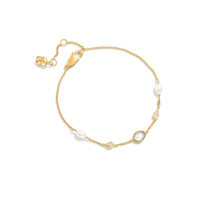 Modern Elegance Quartz & Pearl Bracelet & Earring Set (Gold)