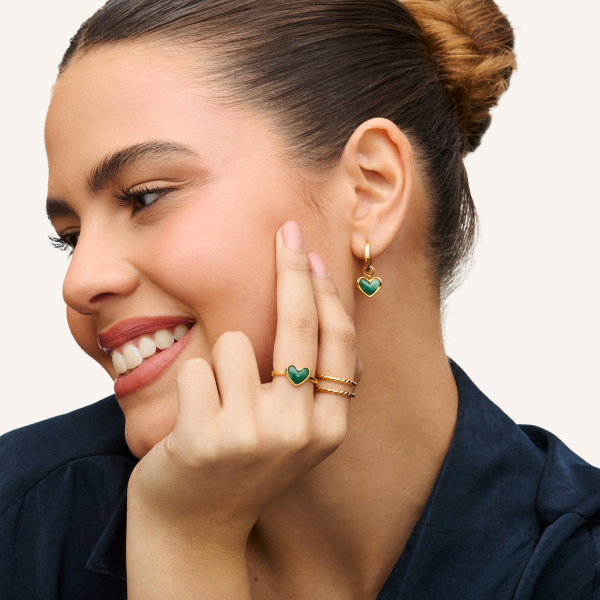 Green Quartz Heart Ring (Gold)