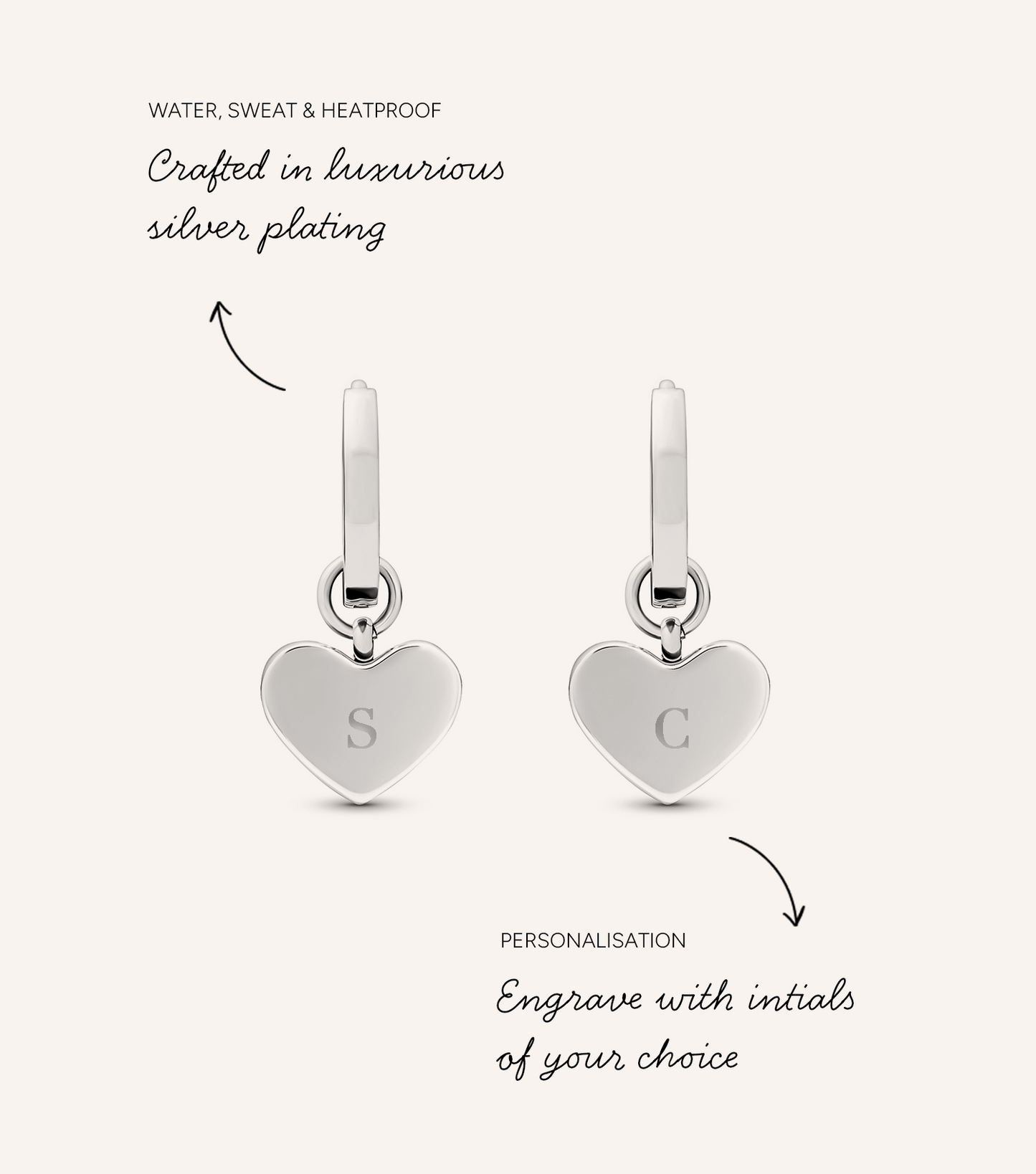 Light Blue Lace Agate Heart Huggie Earrings (Silver)