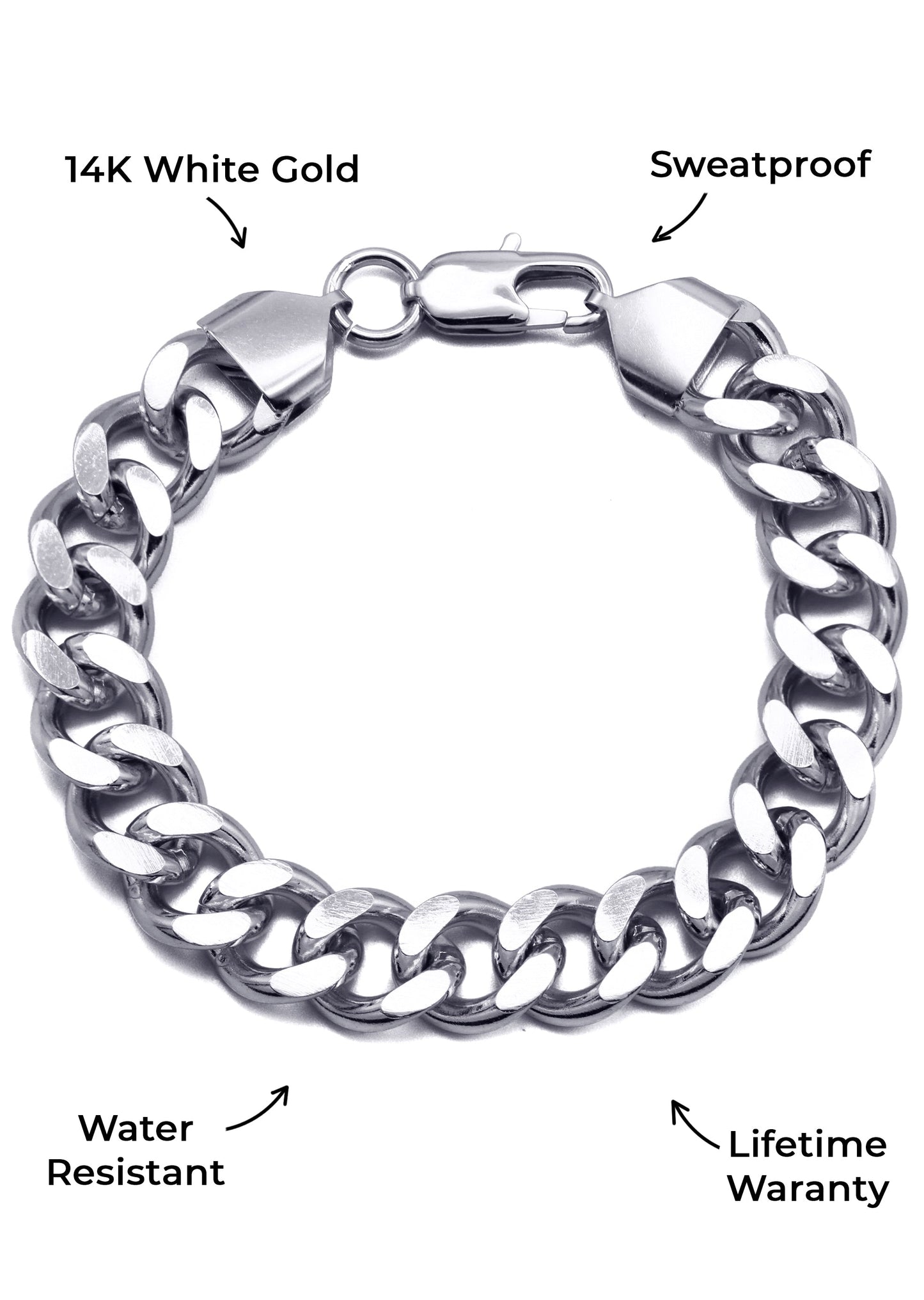 Gold Jewelry -  14K White Gold Cuban Curb Bracelet