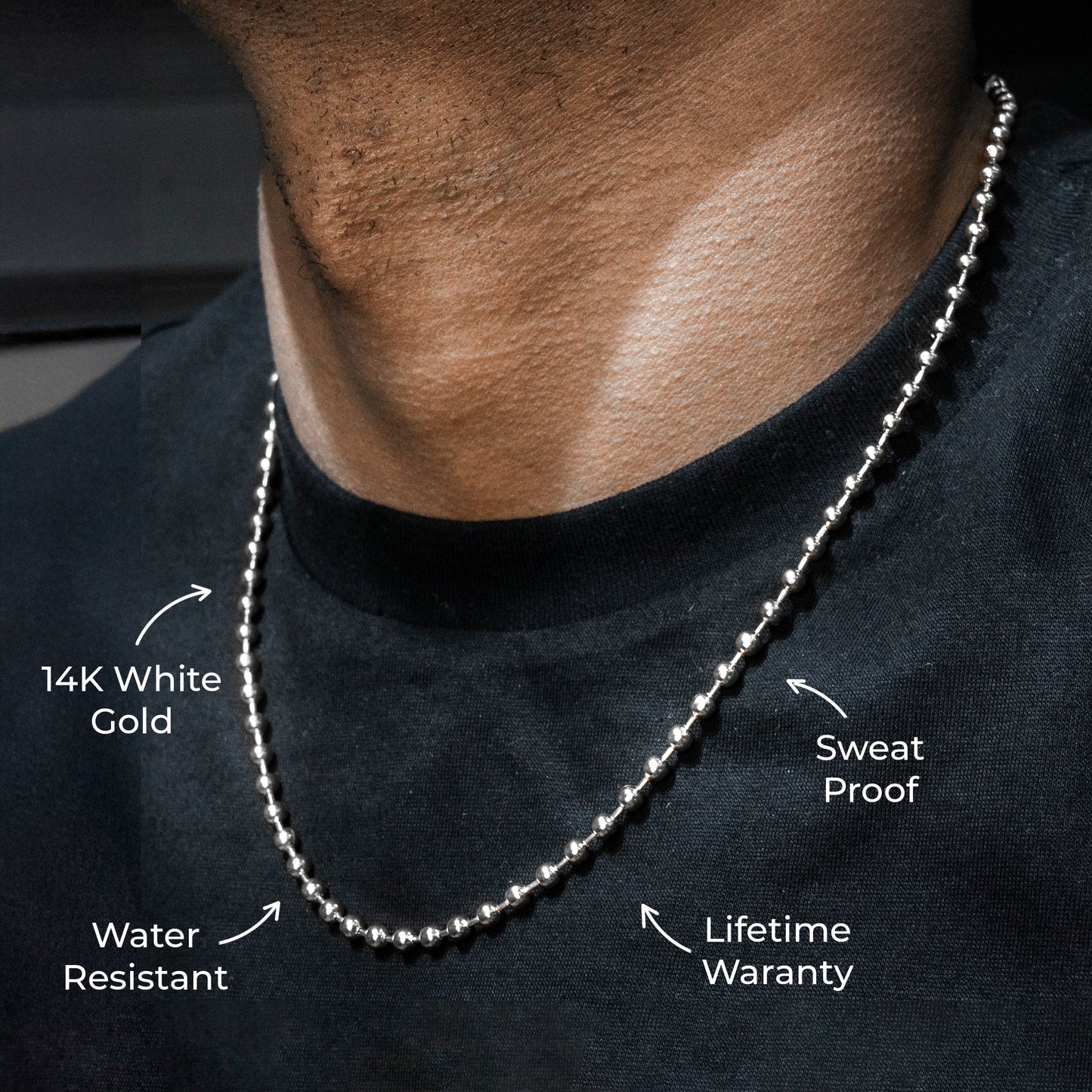 Gold Jewelry -  Mens 14K White Gold Dog Tag Chain
