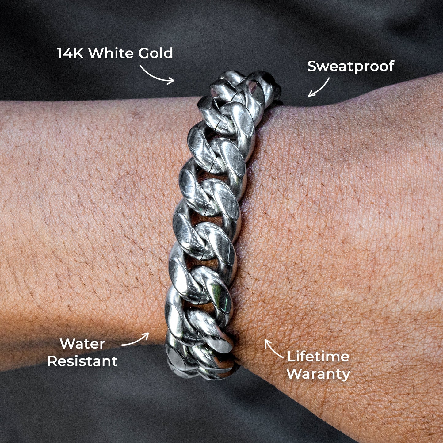 Mens Jewelry - Solid White Gold Miami Cuban Link Chain & Bracelet