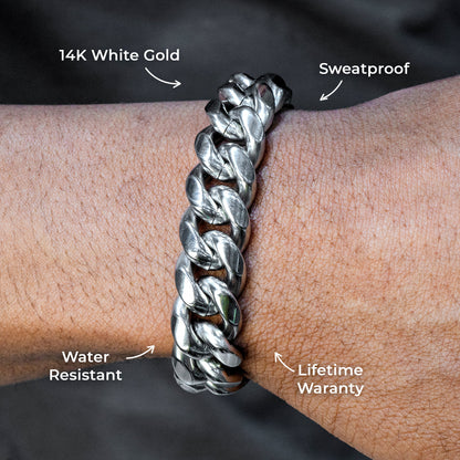 Mens Jewelry - Solid White Gold Miami Cuban Link Chain & Bracelet