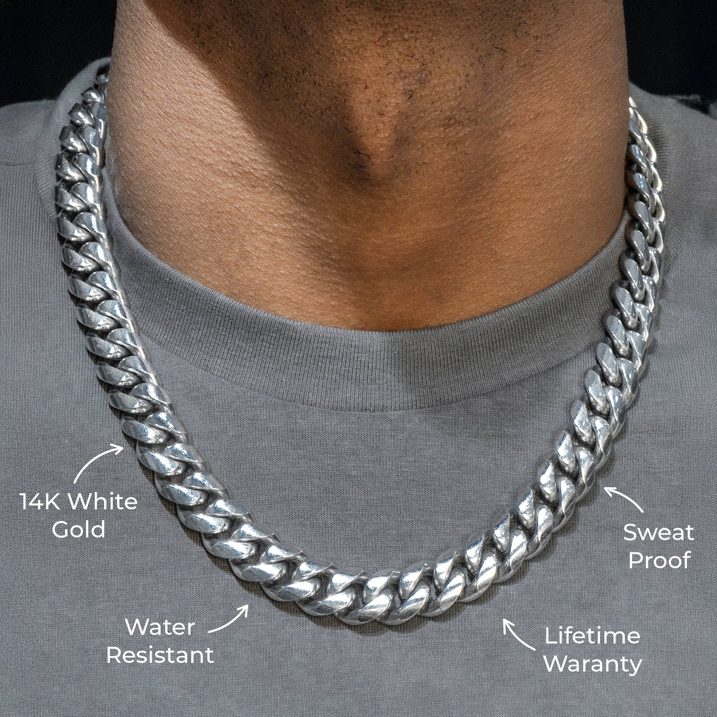 Mens Jewelry - Solid White Gold Miami Cuban Link Chain & Bracelet