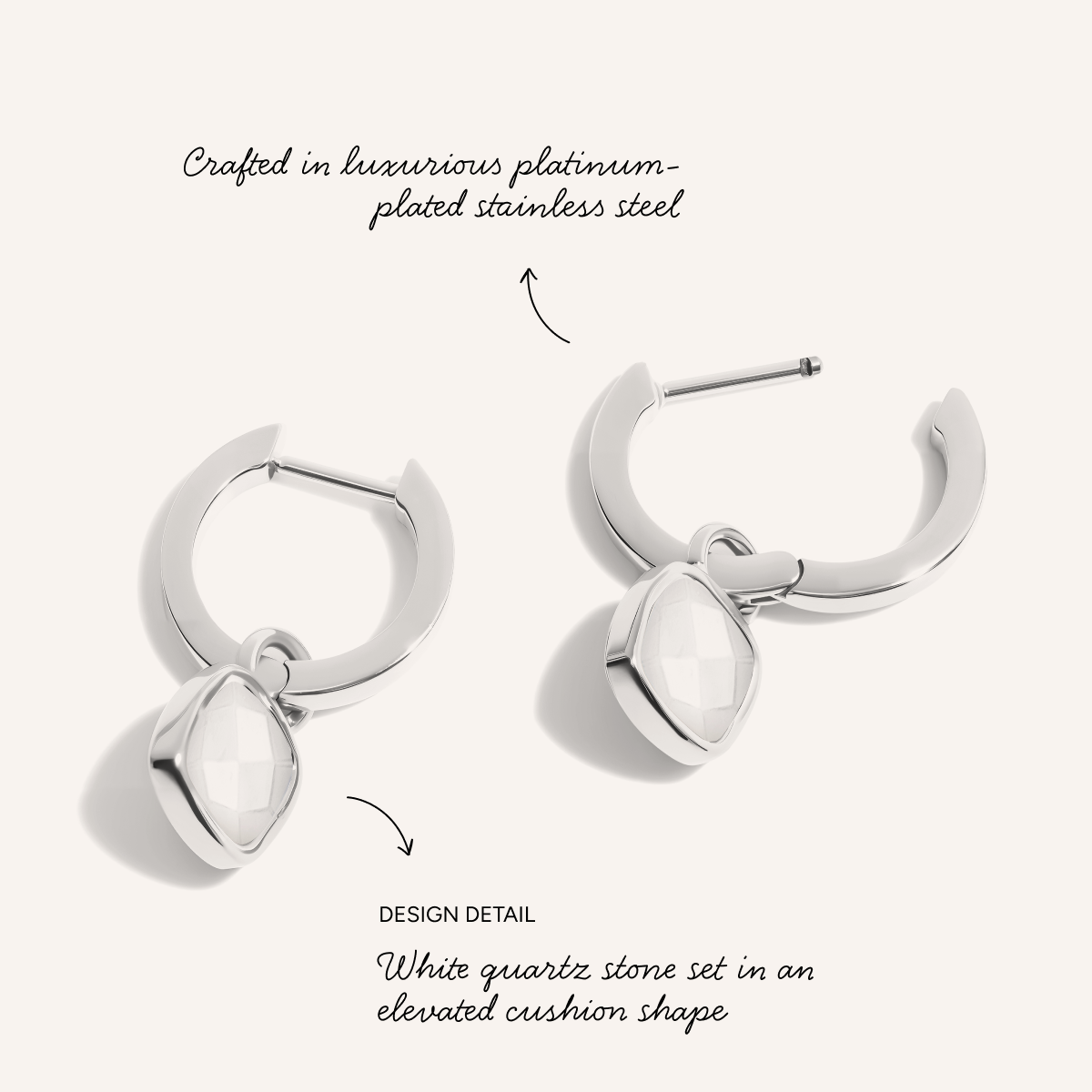 Mother of Pearl Cushion Necklace & Earrings Set (Silver)