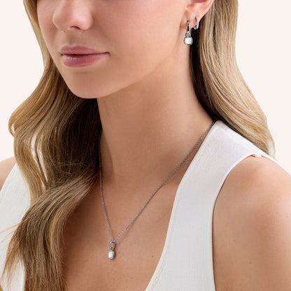 Mother of Pearl Cushion Huggie Earrings (Silver)