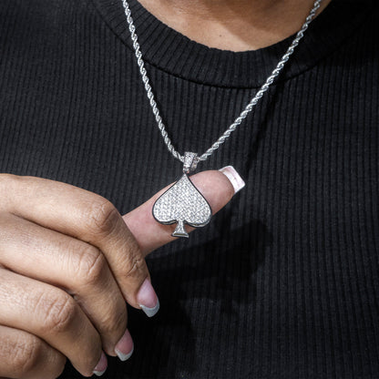 Mens Jewelry -  14K White Gold Iced Out VVS Ace of Spades Necklace | Appx. 15.9 Grams