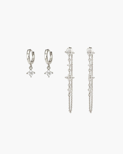 Silver Clover Drop Earrings
